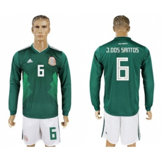 Mexico 6 J.Dos Santos Home Long Sleeves Soccer Country Jersey