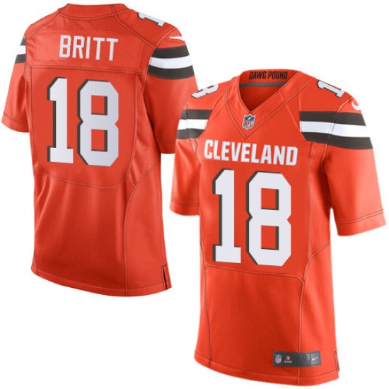 Men's Nike Cleveland Browns 18 Kenny Britt Elite Orange Alternate NFL Jersey