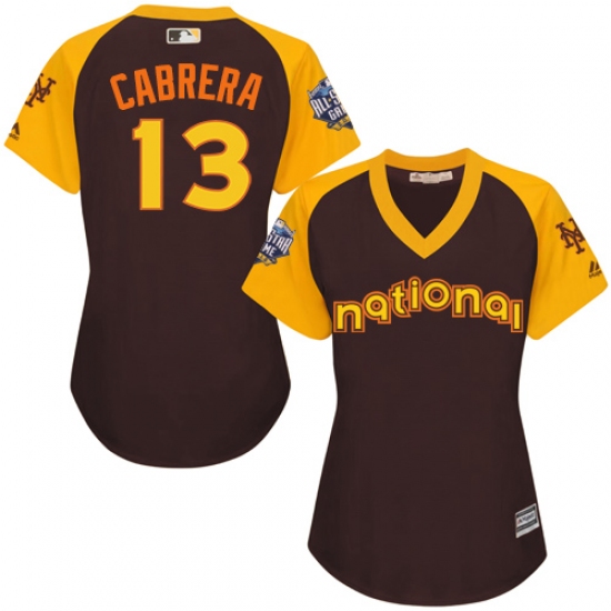 Women's Majestic New York Mets 13 Asdrubal Cabrera Authentic Brown 2016 All-Star National League BP Cool Base MLB Jersey