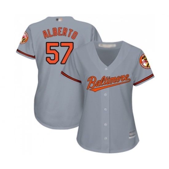 Women's Baltimore Orioles 57 Hanser Alberto Replica Grey Road Cool Base Baseball Jersey