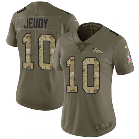 Women's Denver Broncos 10 Jerry Jeudy Olive Camo Stitched Limited 2017 Salute To Service Jersey