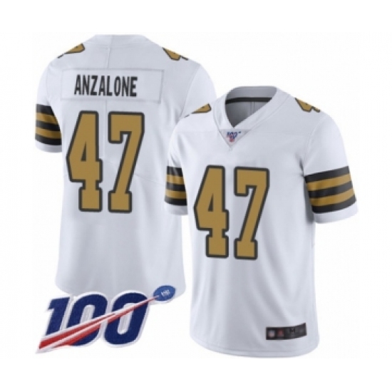 Men's New Orleans Saints 47 Alex Anzalone Limited White Rush Vapor Untouchable 100th Season Football Jersey