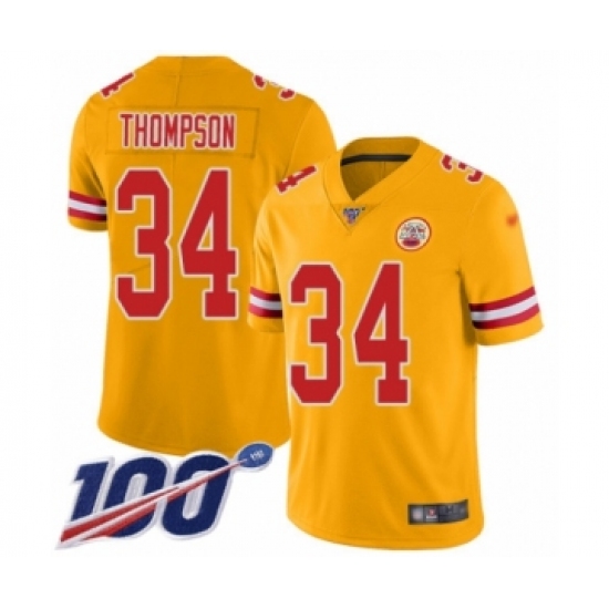 Youth Kansas City Chiefs 34 Darwin Thompson Limited Gold Inverted Legend 100th Season Football Jersey