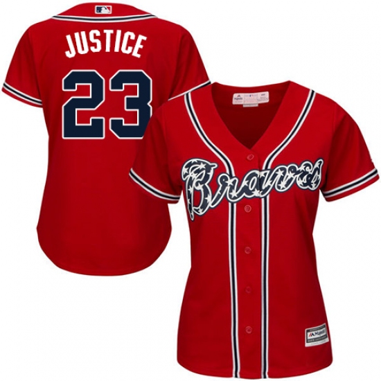 Women's Majestic Atlanta Braves 23 David Justice Authentic Red Alternate Cool Base MLB Jersey