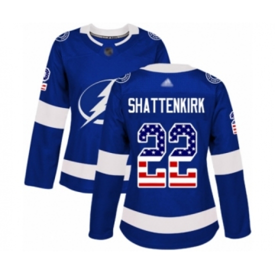 Women's Tampa Bay Lightning 22 Kevin Shattenkirk Authentic Blue USA Flag Fashion Hockey Jersey