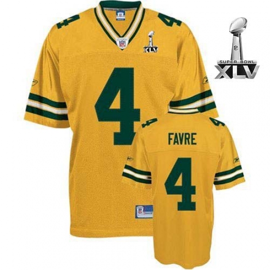 Reebok Green Bay Packers 4 Brett Favre Yellow 2011 Super Bowl XLV Replica Throwback NFL Jersey