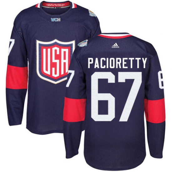 Men's Adidas Team USA 67 Max Pacioretty Premier Navy Blue Away 2016 World Cup Ice Hockey Jersey