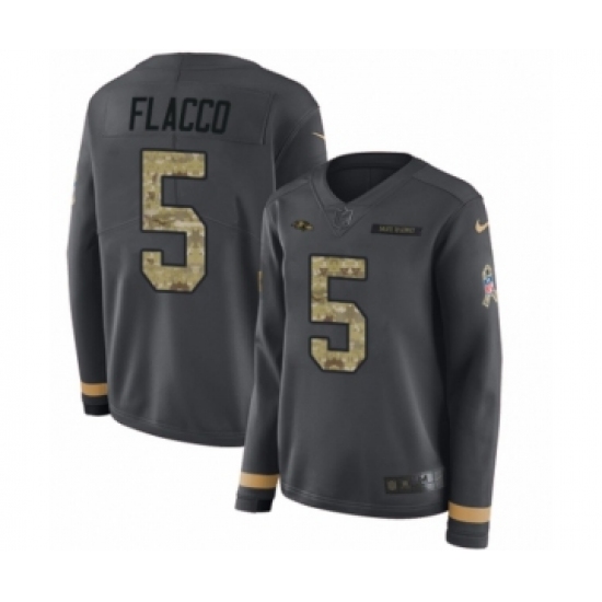 Women's Nike Baltimore Ravens 5 Joe Flacco Limited Black Salute to Service Therma Long Sleeve NFL Jersey