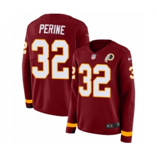 Women's Nike Washington Redskins 32 Samaje Perine Limited Burgundy Therma Long Sleeve NFL Jersey