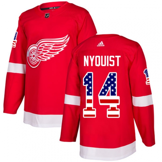 Men's Adidas Detroit Red Wings 14 Gustav Nyquist Authentic Red USA Flag Fashion NHL Jersey