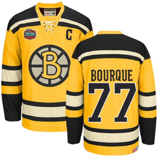 Men's CCM Boston Bruins 77 Ray Bourque Premier Gold Winter Classic Throwback NHL Jersey