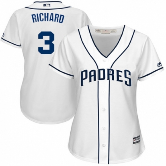 Women's Majestic San Diego Padres 3 Clayton Richard Replica White Home Cool Base MLB Jersey