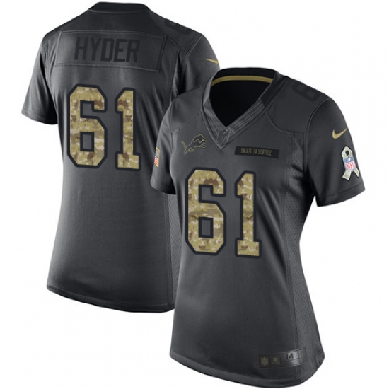 Women's Nike Detroit Lions 61 Kerry Hyder Limited Black 2016 Salute to Service NFL Jersey