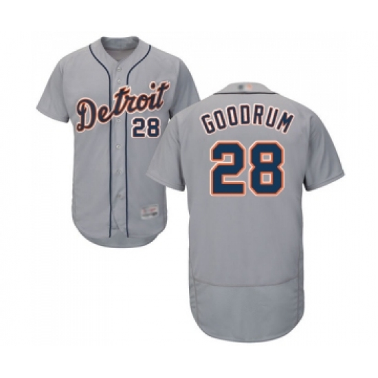 Men's Detroit Tigers 28 Niko Goodrum Grey Road Flex Base Authentic Collection Baseball Jersey