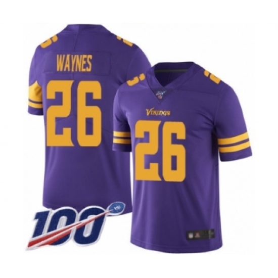 Men's Minnesota Vikings 26 Trae Waynes Limited Purple Rush Vapor Untouchable 100th Season Football Jersey