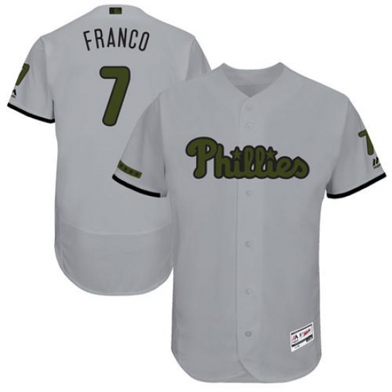 Men's Majestic Philadelphia Phillies 7 Maikel Franco Grey Memorial Day Authentic Collection Flex Base MLB Jersey