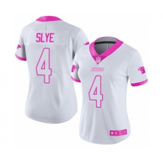 Women's Carolina Panthers 4 Joey Slye Limited White Pink Rush Fashion Football Jersey