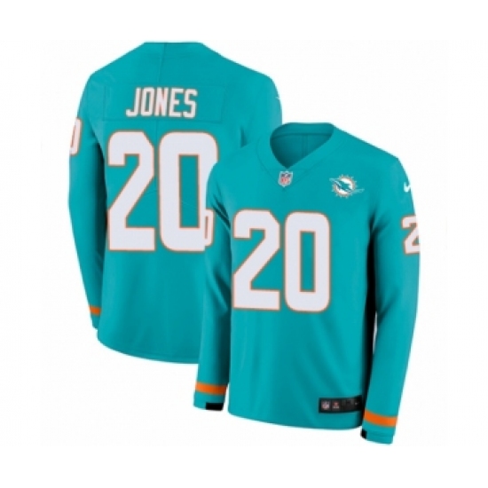 Youth Nike Miami Dolphins 20 Reshad Jones Limited Aqua Therma Long Sleeve NFL Jersey