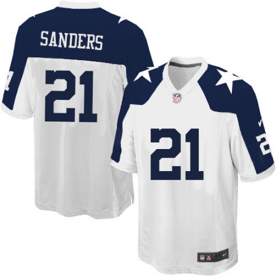 Men's Nike Dallas Cowboys 21 Deion Sanders Game White Throwback Alternate NFL Jersey