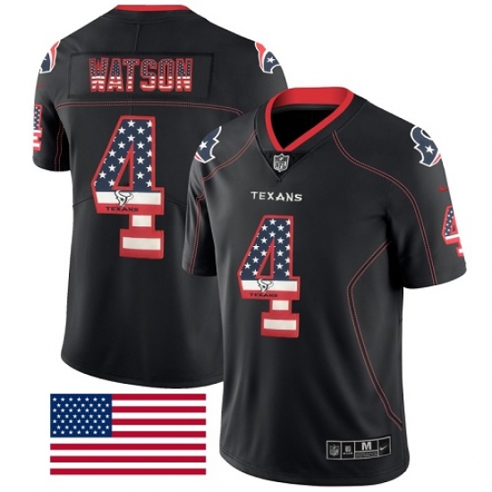 Men's Nike Houston Texans 4 Deshaun Watson Limited Black Rush USA Flag NFL Jersey