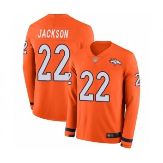 Men's Denver Broncos 22 Kareem Jackson Limited Orange Therma Long Sleeve Football Jersey