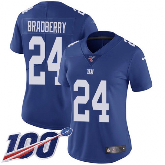 Women's New York Giants 24 James Bradberry Royal Blue Team Color Stitched 100th Season Vapor Untouchable Limited Jersey