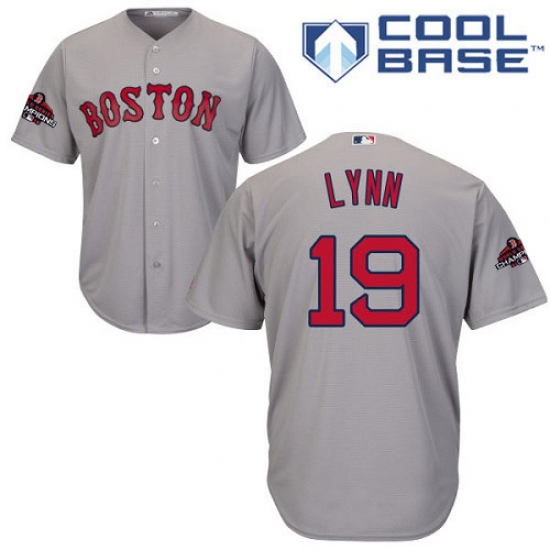 Youth Majestic Boston Red Sox 19 Fred Lynn Authentic Grey Road Cool Base 2018 World Series Champions MLB Jersey