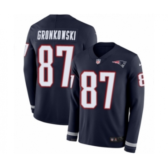 Men's Nike New England Patriots 87 Rob Gronkowski Limited Navy Blue Therma Long Sleeve NFL Jersey