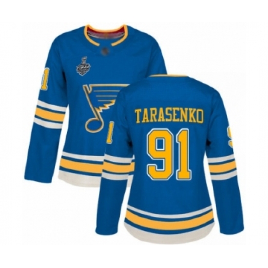 Women's St. Louis Blues 91 Vladimir Tarasenko Premier Navy Blue Alternate 2019 Stanley Cup Final Bound Hockey Jersey