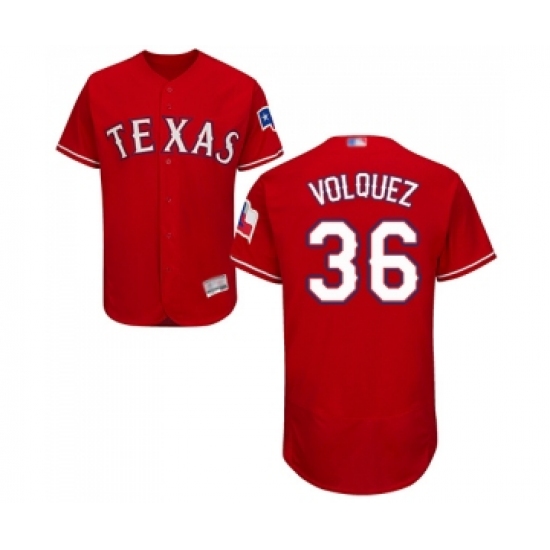 Men's Texas Rangers 36 Edinson Volquez Red Alternate Flex Base Authentic Collection Baseball Jersey