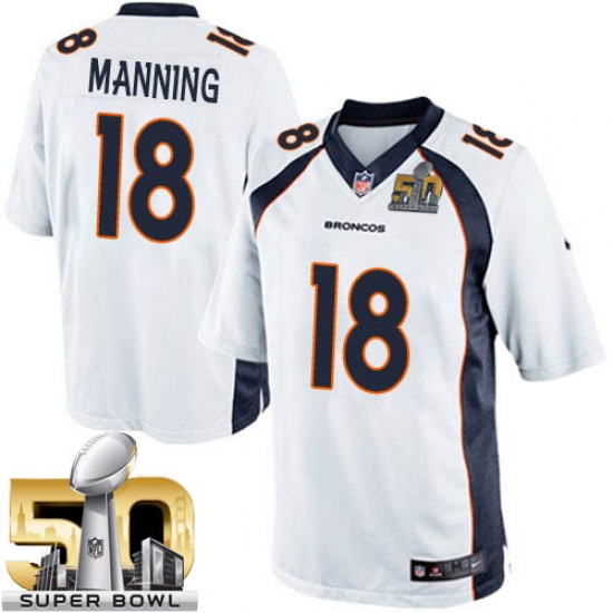 Youth Nike Denver Broncos 18 Peyton Manning Limited White Super Bowl 50 Bound NFL Jersey