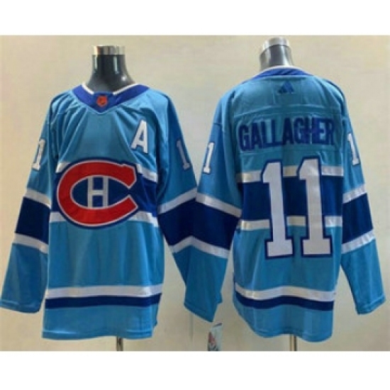 Men's Montreal Canadiens 11 Brendan Gallagher Blue 2022 Reverse Retro Stitched Jersey