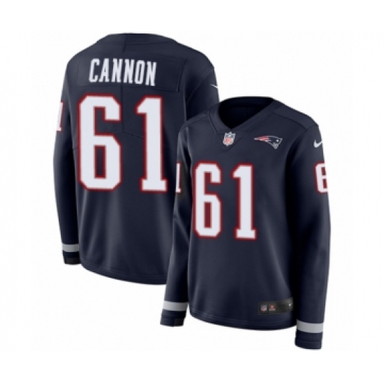 Women's Nike New England Patriots 61 Marcus Cannon Limited Navy Blue Therma Long Sleeve NFL Jersey