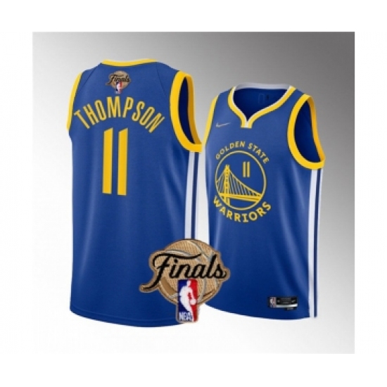 Men's Golden State Warriors 11 Klay Thompson Royal 2022 Finals Stitched Basketball Jersey