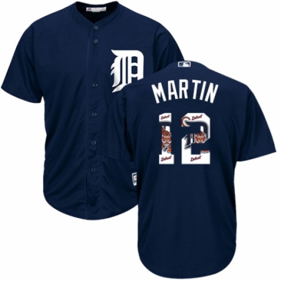 Men's Majestic Detroit Tigers 12 Leonys Martin Authentic Navy Blue Team Logo Fashion Cool Base MLB Jersey