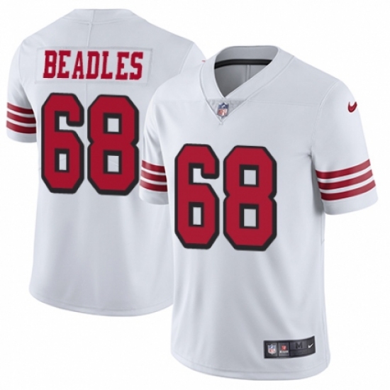 Men's Nike San Francisco 49ers 68 Zane Beadles Elite White Rush Vapor Untouchable NFL Jersey