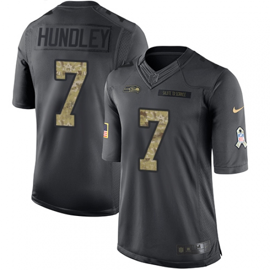 Men's Nike Seattle Seahawks 7 Brett Hundley Limited Black 2016 Salute to Service NFL Jersey