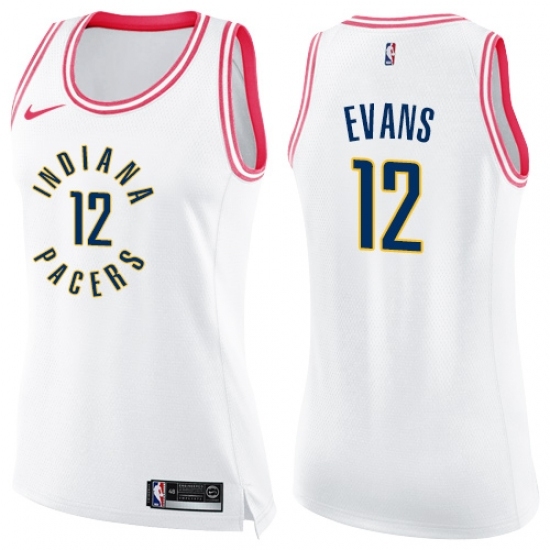 Women's Nike Indiana Pacers 12 Tyreke Evans Swingman White Pink Fashion NBA Jersey