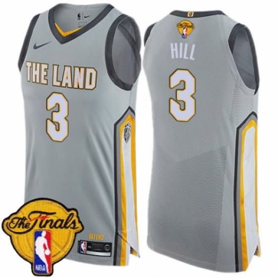 Men's Nike Cleveland Cavaliers 3 George Hill Authentic Gray 2018 NBA Finals Bound NBA Jersey - City Edition