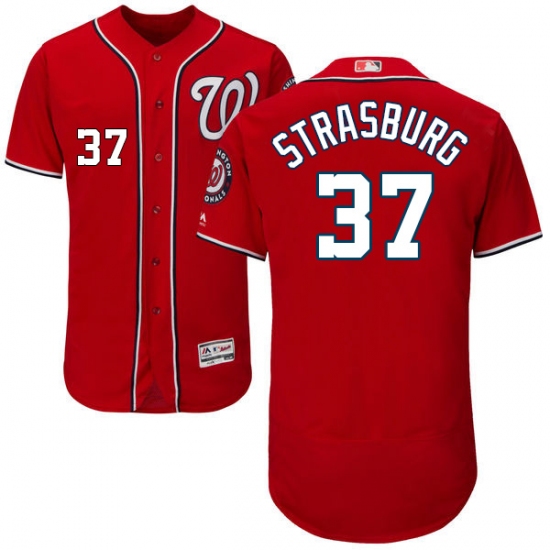 Men's Majestic Washington Nationals 37 Stephen Strasburg Red Alternate Flex Base Authentic Collection MLB Jersey