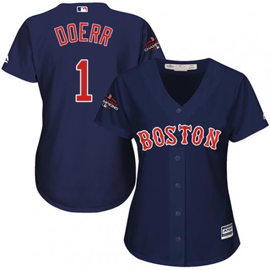 Women's Majestic Boston Red Sox 1 Bobby Doerr Authentic Navy Blue Alternate Road 2018 World Series Champions MLB Jersey