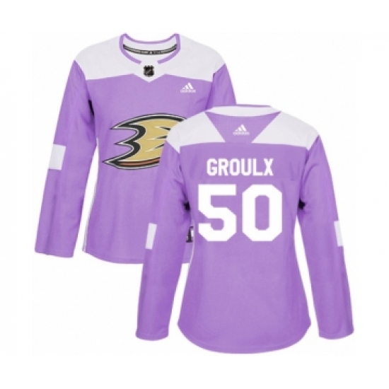 Women's Adidas Anaheim Ducks 50 Benoit-Olivier Groulx Authentic Purple Fights Cancer Practice NHL Jersey