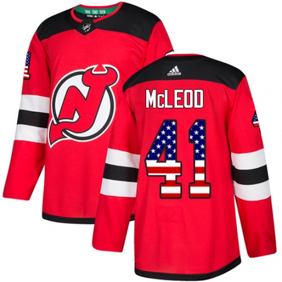 Men's Adidas New Jersey Devils 41 Michael McLeod Authentic Red USA Flag Fashion NHL Jersey