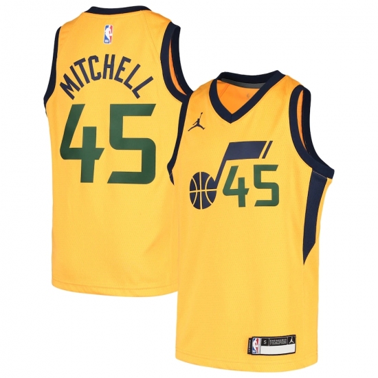 Youth Utah Jazz 45 Donovan Mitchell Jordan Brand Gold 2020-21 Swingman Player Jersey