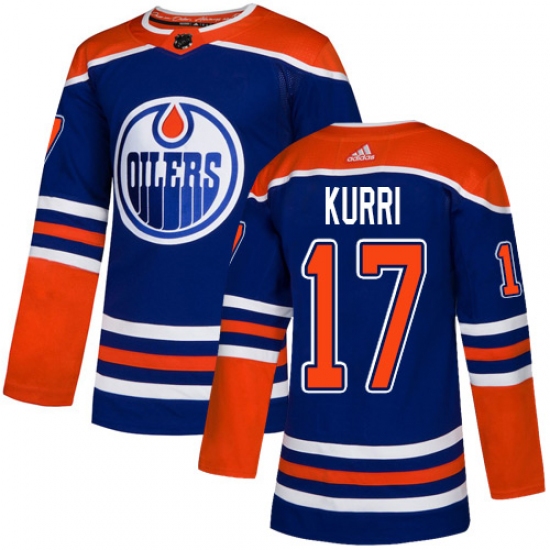 Men's Adidas Edmonton Oilers 17 Jari Kurri Premier Royal Blue Alternate NHL Jersey