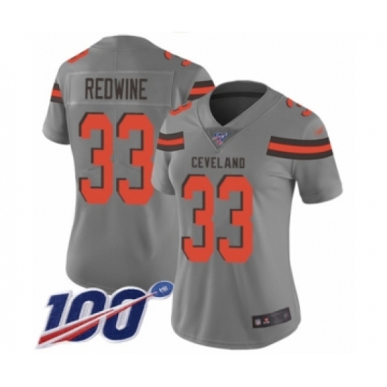 Women's Cleveland Browns 33 Sheldrick Redwine Limited Gray Inverted Legend 100th Season Football Jersey