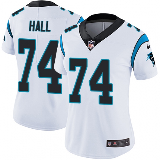 Women's Nike Carolina Panthers 74 Daeshon Hall White Vapor Untouchable Limited Player NFL Jersey