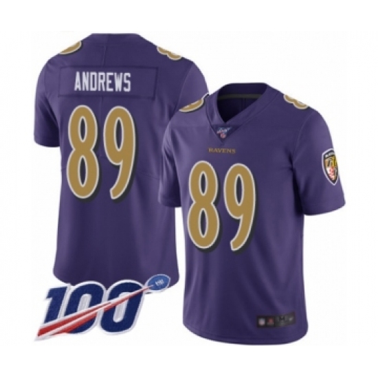 Men's Baltimore Ravens 89 Mark Andrews Limited Purple Rush Vapor Untouchable 100th Season Football Jersey