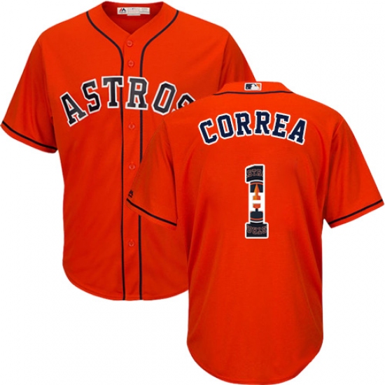 Men's Majestic Houston Astros 1 Carlos Correa Authentic Orange Team Logo Fashion Cool Base MLB Jersey