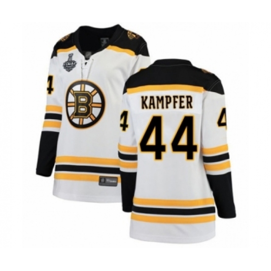 Women's Boston Bruins 44 Steven Kampfer Authentic White Away Fanatics Branded Breakaway 2019 Stanley Cup Final Bound Hockey Jersey